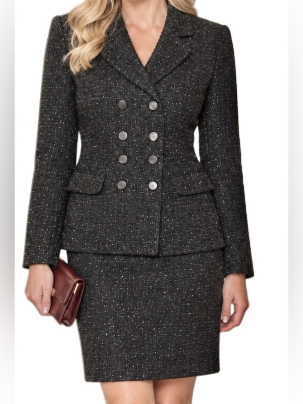 ANN TAYLOR Sparkly Black Tweed Vintage Skirt Suit Set Size 6 - LIKE NEW!